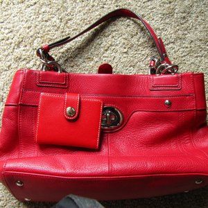Coach Red Penelope Pebbled Leather Shoulder Bag / Card Wallet Bundle